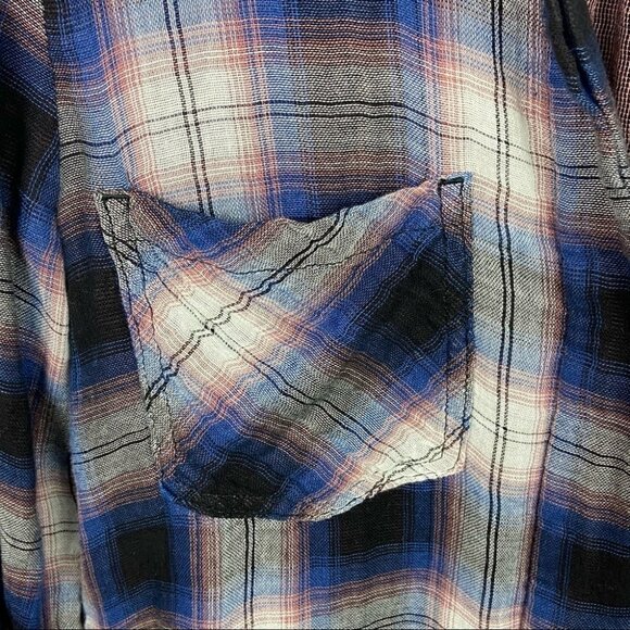 Anthropologie Cloth Stone Split Back Plaid Shirt Size Medium Flannel Bohemian M - Picture 5 of 13